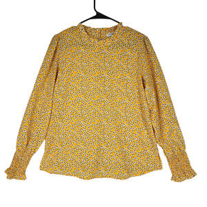 Carolina Belle Montreal Floral Blouse sz M* Women Yellow‎ Daisies Bishop Sleeves